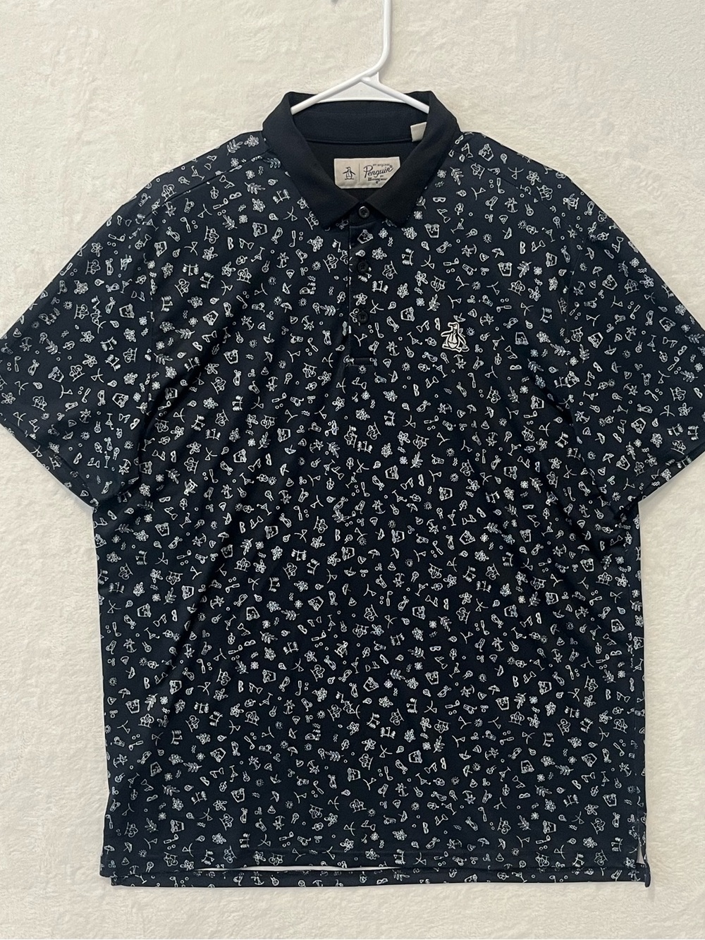 Original Penguin Mens Black Graphic Print Golf Polo Shirt Size Large